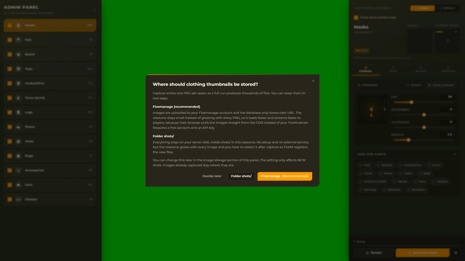 Storage dialog