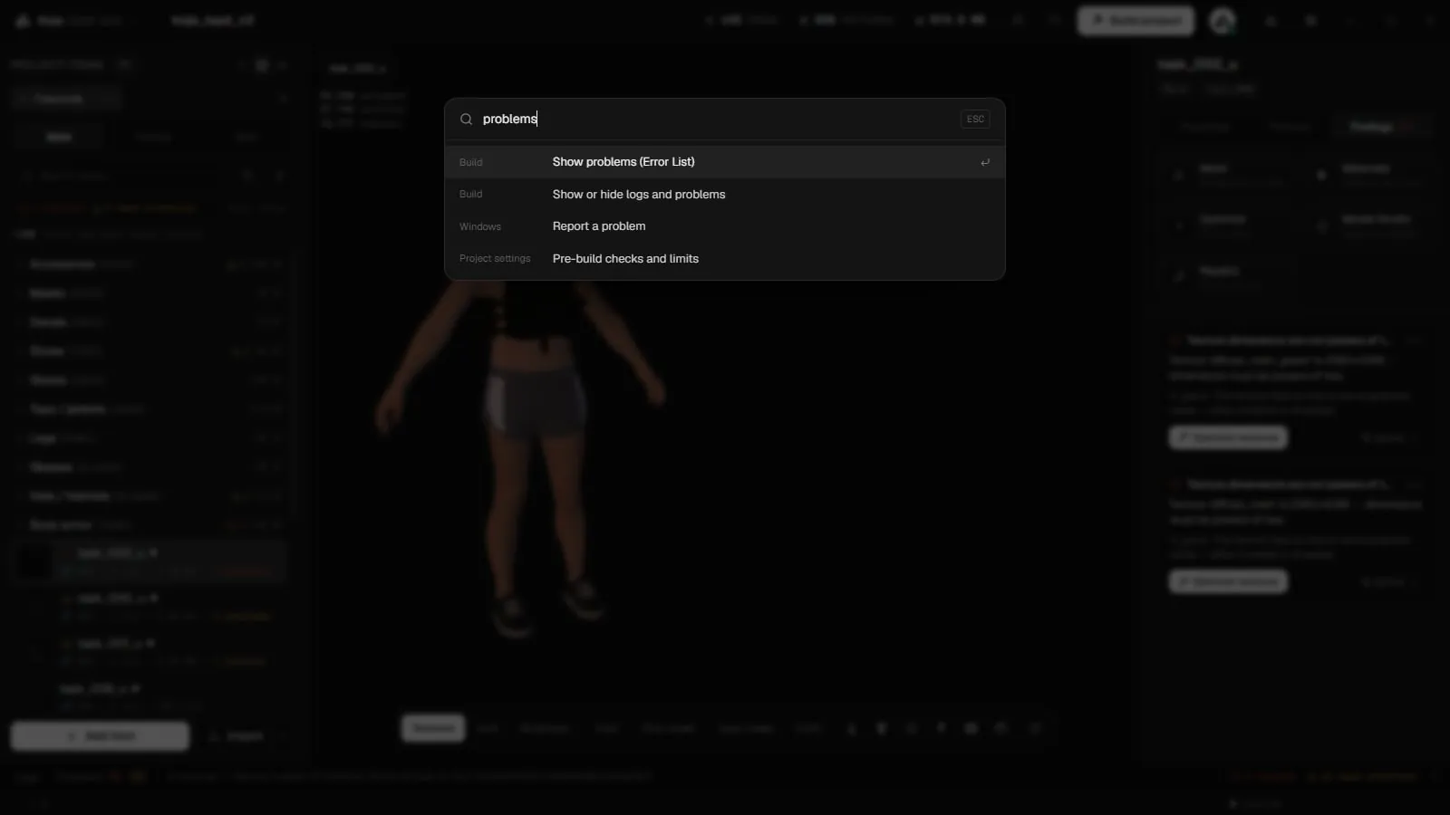 The command palette searching for problems, with Show problems as the first result
