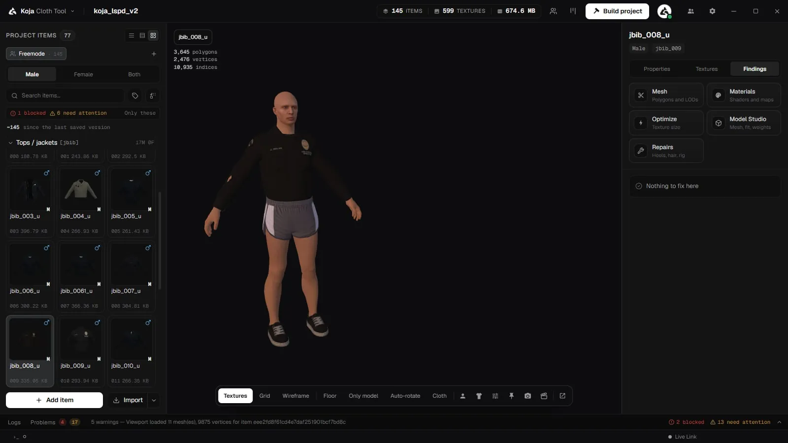 The item list in the grid layout with a picture of each item