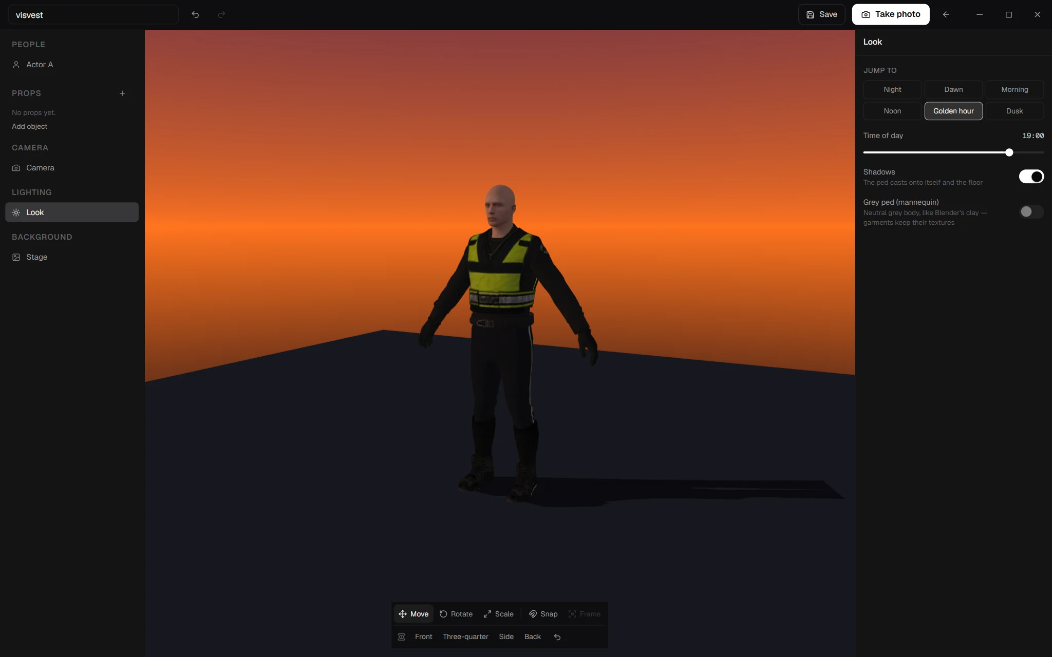 The Scene Creator with a dressed ped and lighting controls